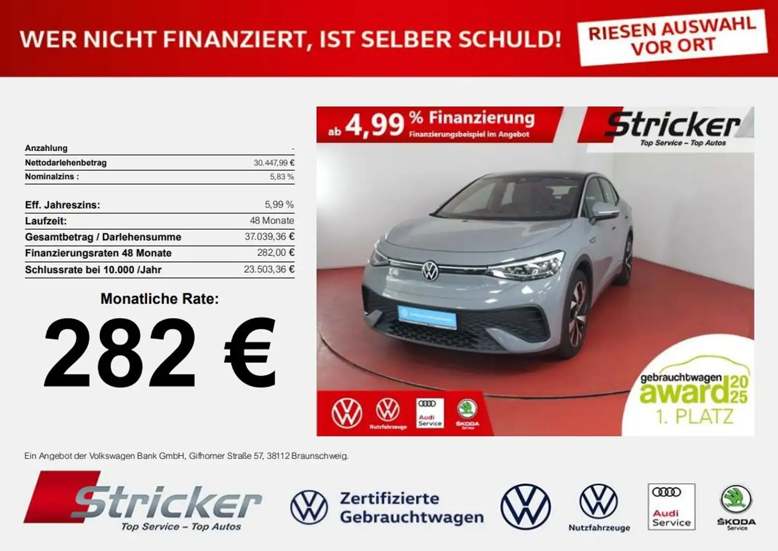 Volkswagen ID.5 Pro Performance 150/77 282,-ohne Anzahlung Navi A Grau - 1